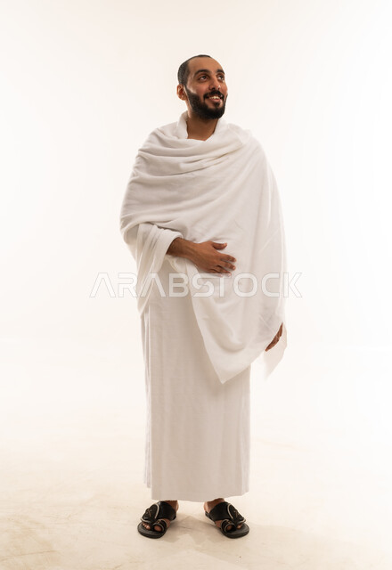 Saudi Man in White Ihram for Hajj and Umrah