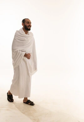 Saudi Man in Ihram Clothing for Hajj and Umrah