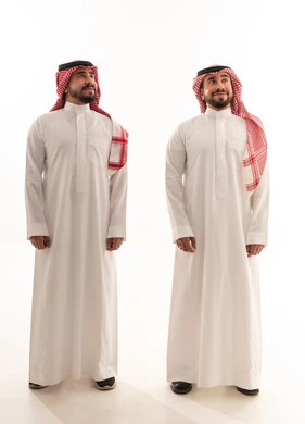 Saudi Men in Traditional Thobe and Shemagh Studio Portrait