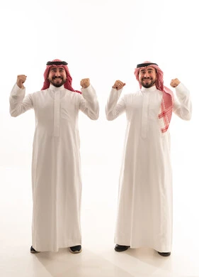 Saudi Men Celebrating Success on White Background
