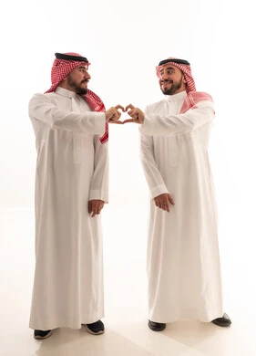 Saudi Men Making Heart Gesture on White Background