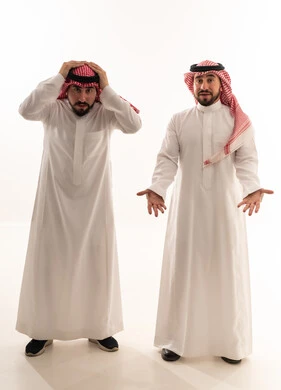 Saudi Men Expressing Distress on White Background