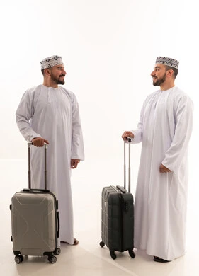 Omani Men with Travel Luggage on White Background