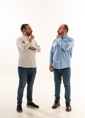 Two Saudi Men Thinking on White Background