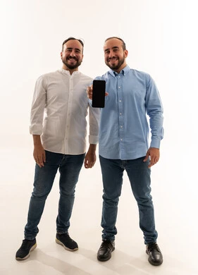 Saudi Men Holding Smartphone Blank Screen Display