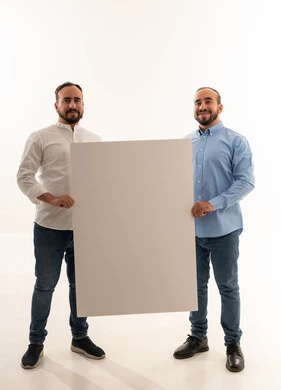 Two Saudi Men Holding Blank White Board Mockup
