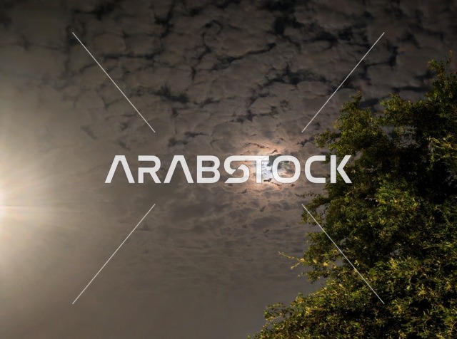 Full Moon and Textured Clouds over Dammam at Night