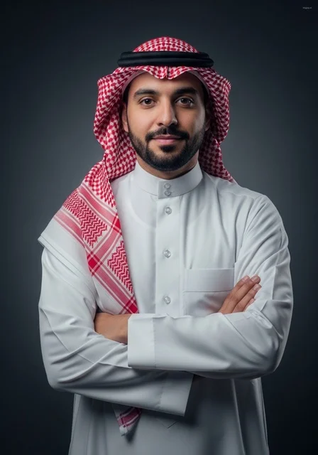 بورتريه رجل أعمال سعودي بالثوب والشماغ