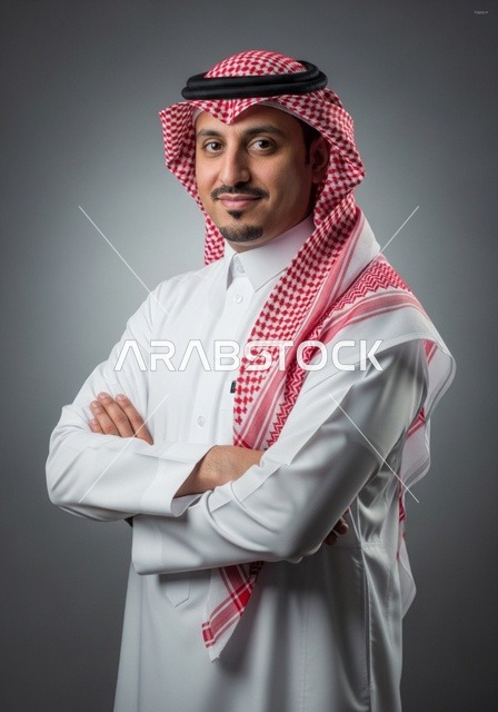 رجل سعودي بالثوب والشماغ صورة شخصية احترافية