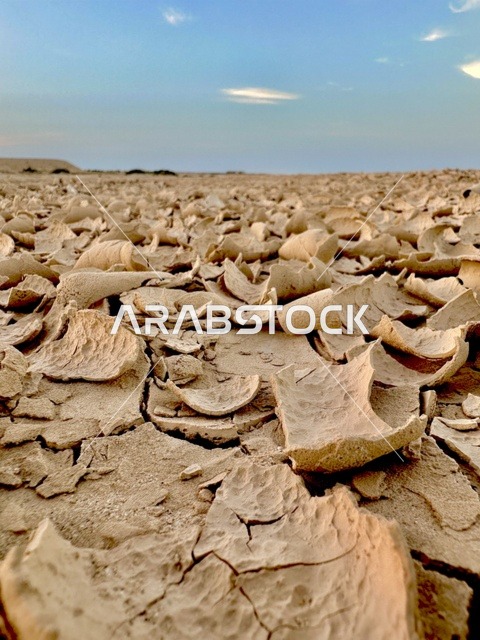 الأرض الطينية المتشققة في صحراء سلطنة عمان