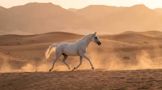 Arabian Horse Running in Saudi Arabia Desert