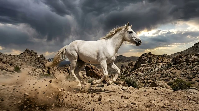 حصان عربي أصيل يجري في صحراء الربع الخالي