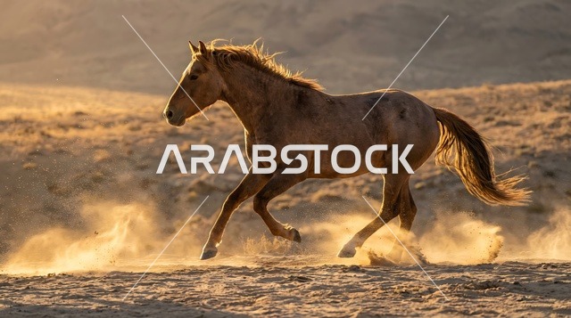 حصان عربي أصيل يجري في صحراء الربع الخالي