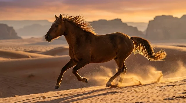 Arabian Horse Running in Saudi Empty Quarter Desert