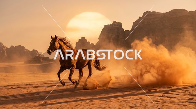 حصان عربي أصيل يجري في صحراء الربع الخالي السعودية
