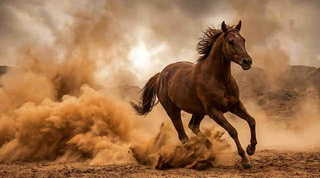 Arabian Horse Running in Saudi Rub al Khali Desert Arabian Horse Running in Saudi Rub al Khali Desert