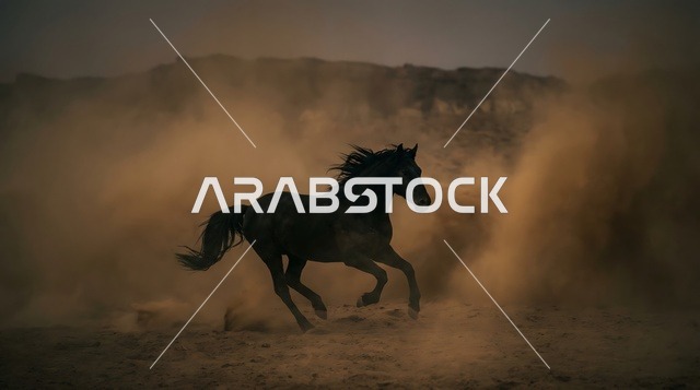 حصان عربي أصيل يجري في صحراء الربع الخالي