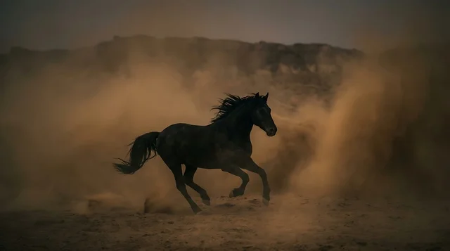 حصان عربي أصيل يجري في صحراء الربع الخالي