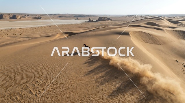 حصان عربي يجري في صحراء الربع الخالي بالسعودية