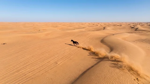 Arabian Horse Running in Saudi Arabia Rub al Khali Desert