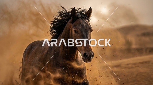 حصان عربي أصيل يجري في صحراء الربع الخالي