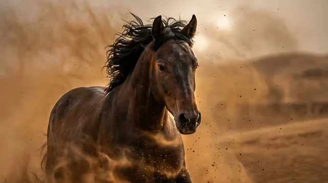 حصان عربي أصيل يجري في صحراء الربع الخالي