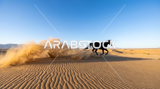 حصان عربي أصيل يجري في صحراء الربع الخالي