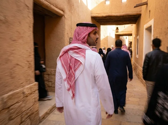 Saudi Man Walking in Old Riyadh Heritage District