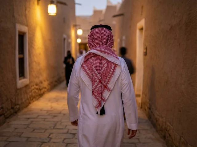 Saudi Man Walking in Old Riyadh Heritage Alleyway