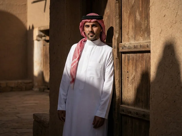 Saudi Man in Old Riyadh by Traditional Mud Building