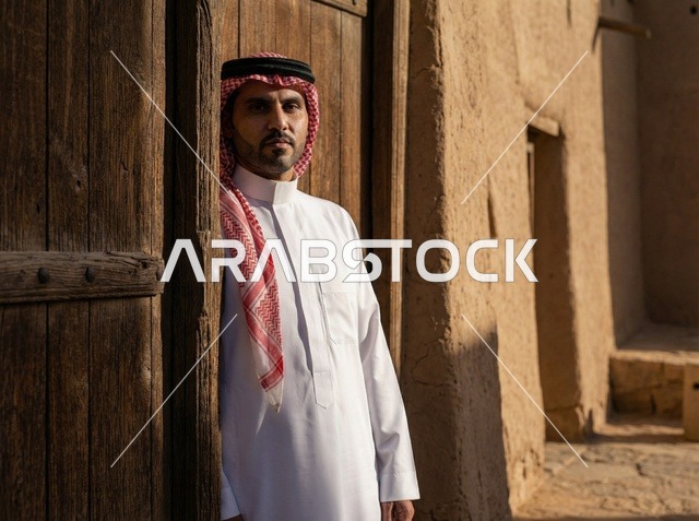 رجل سعودي في الرياض القديمة أمام مبنى تراثي