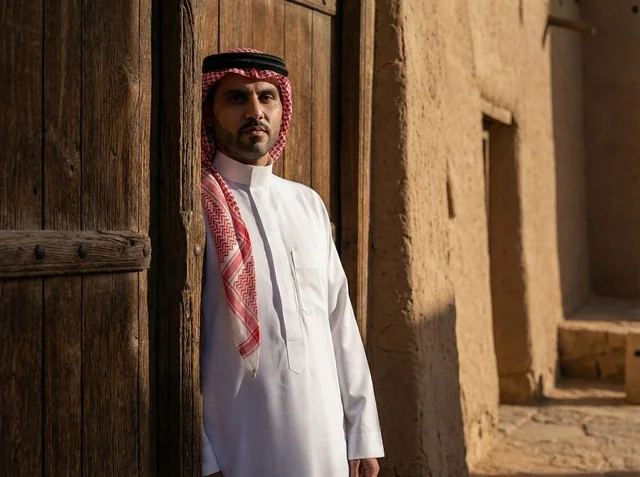 Saudi Man in Old Riyadh by Traditional Mud Building