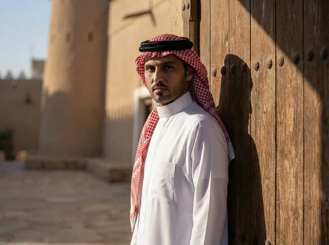 رجل سعودي بالزي التقليدي في موقع تراثي بالرياض القديمة