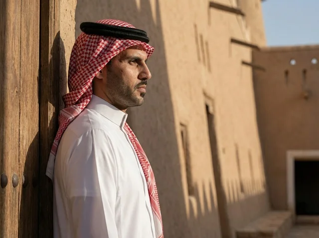 Saudi Man in Traditional Attire at Old Riyadh Site