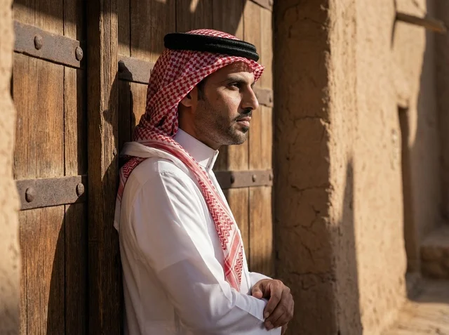 Saudi Man in Old Riyadh Heritage Architecture