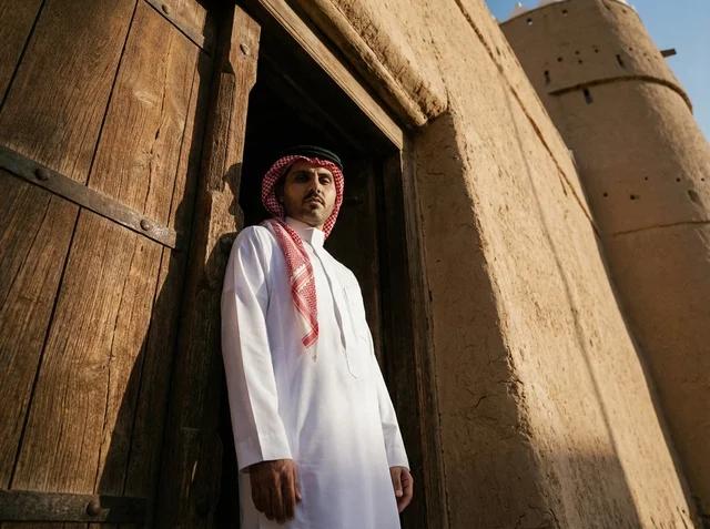 Saudi Man at Old Riyadh Historic Mud Building