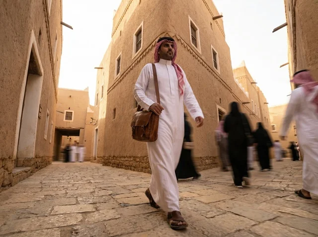 رجل سعودي بالزي التقليدي في الرياض القديمة