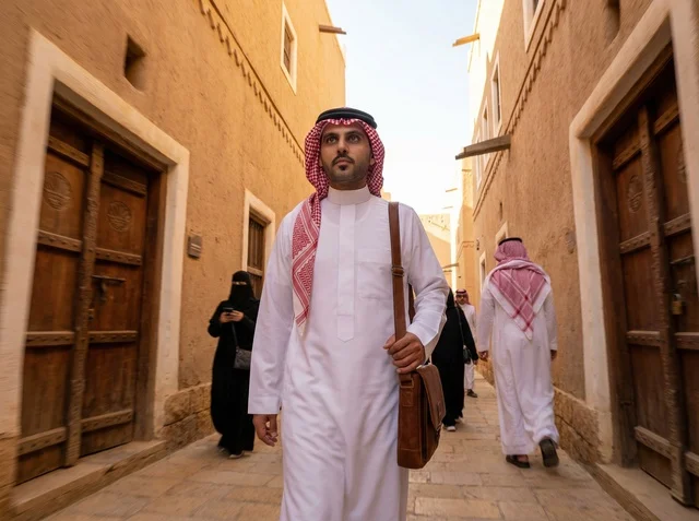 Saudi Man in Traditional Dress at Old Riyadh Heritage Site