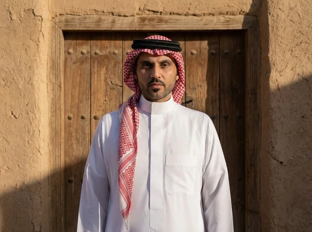 Saudi Man in Traditional Dress at Old Riyadh Heritage Site