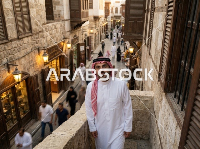 Saudi Man in Old Riyadh Historic District at Night