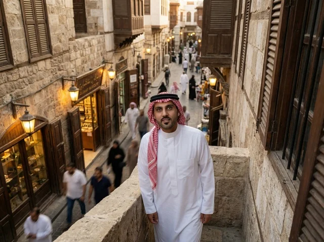 Saudi Man in Old Riyadh Historic District at Night