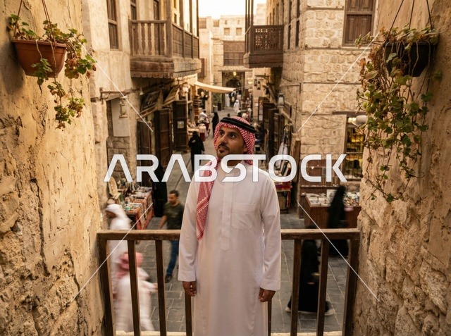 Saudi Man in Old Riyadh Traditional Heritage Balcony