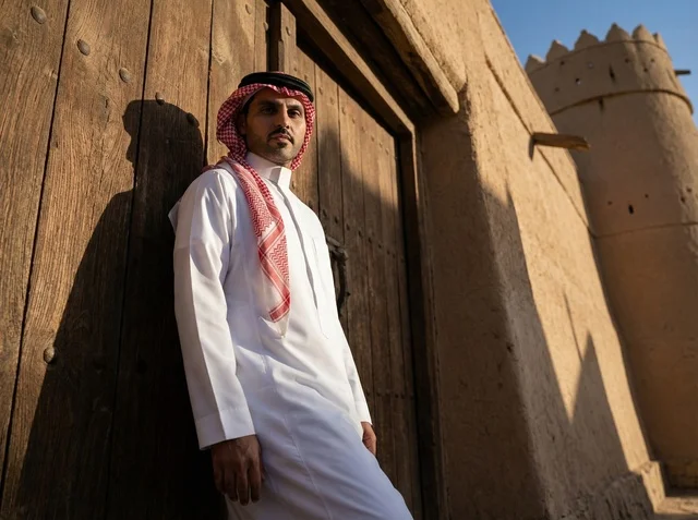 Saudi Man in Traditional Dress at Old Riyadh Heritage Site