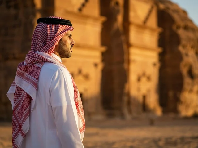 Saudi Man in Old Riyadh Heritage Site at Golden Hour