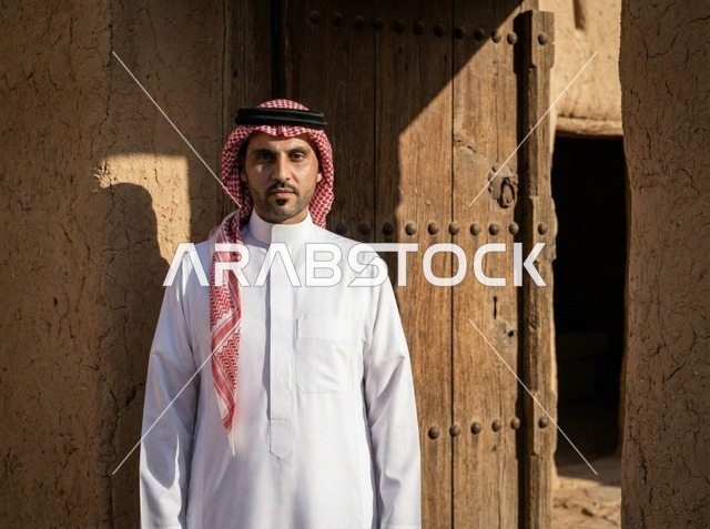 Saudi Man at Old Riyadh Traditional Mud Building