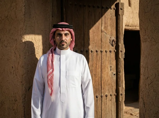 Saudi Man at Old Riyadh Traditional Mud Building