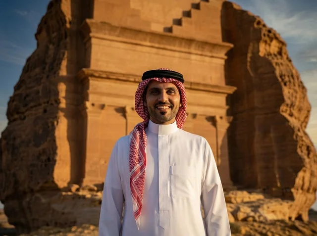 Saudi Man at Madain Saleh Al-Ula Ancient Tombs