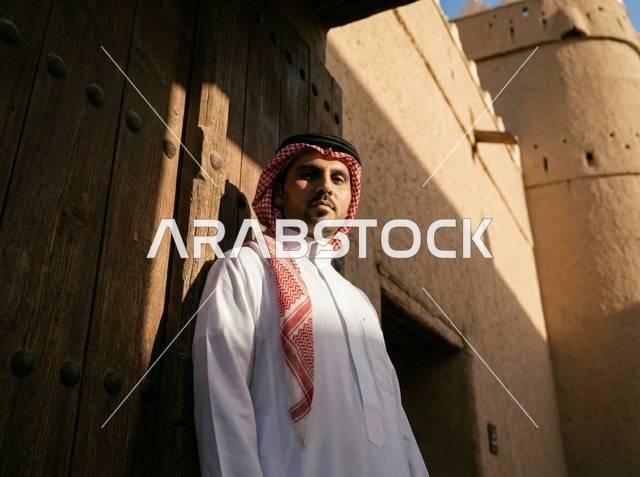 Saudi Man in Old Riyadh Heritage Site at Sunset