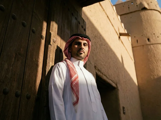 Saudi Man in Old Riyadh Heritage Site at Sunset