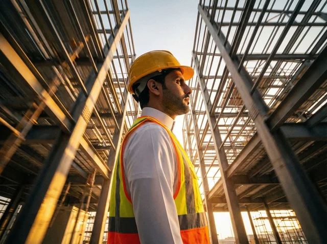Saudi Male Engineer at Construction Site Sunset